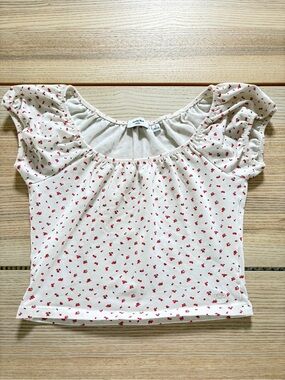 Aritzia Sunday Best White Crop Top with Red Floral Print